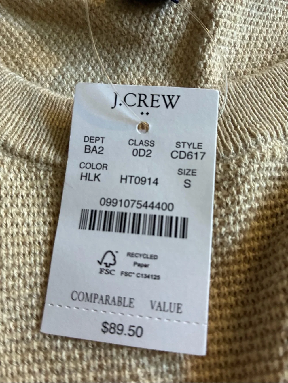 J Crew 100% Cotton Crewneck Sweater (Heather Stone /Small)